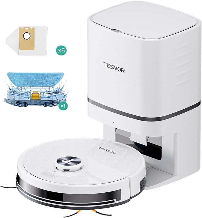 Tesvor S7PRO AES Robot Vacuum Cleaner, 6000 Pa Strong Suction with Mop Function, 5200 mAh, 180 Min. Running Time