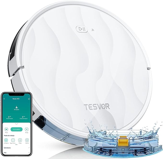 Tesvor M2 Robot Vacuum Cleaner, 6000 Pa Strong Suction with Mop Function, 5200 mAh, 180 Min. Running Time