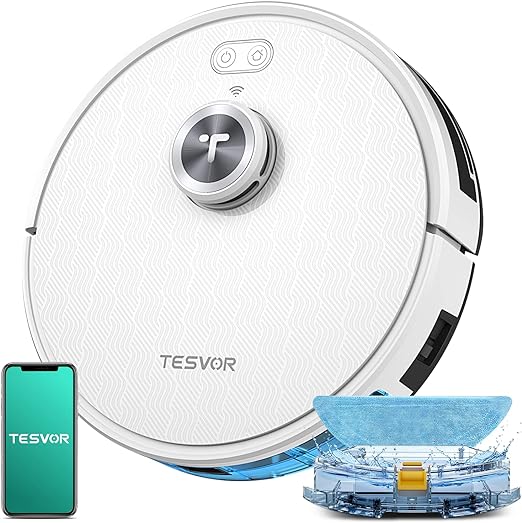 Tesvor S7PRO Robot Vacuum Cleaner, 6000 Pa Strong Suction with Mop Function, 5200 mAh, 180 Min. Running Time