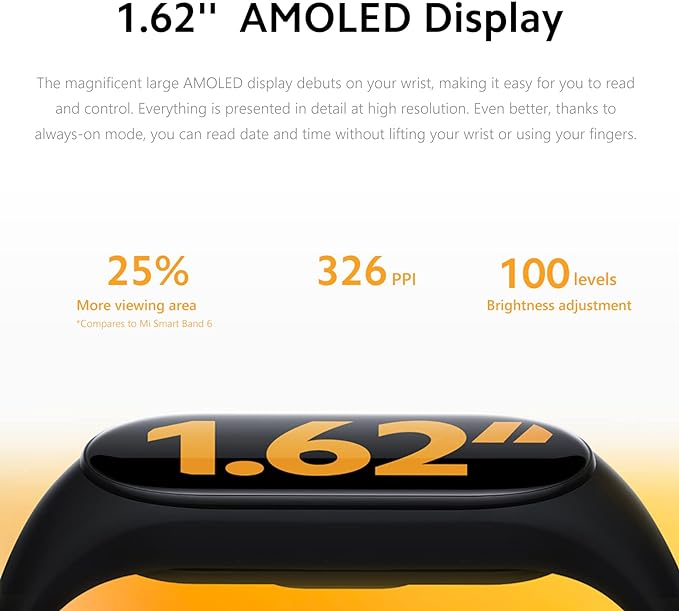 Xiaomi Mi Smart Band 7 Braccialetto fitness Impermeabile Monitoraggio frequenza 5ATM Display AMOLED 180mAh 12 modalità di allenamento
